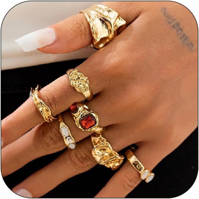 CJIAYUJEW Pearl Ring for Women Stacking Pearl Rings Set Gold Chunky Rings Adjustable Open Pearl Finger Ring Fake Pearl Ring Trendy Pearl Jewerly