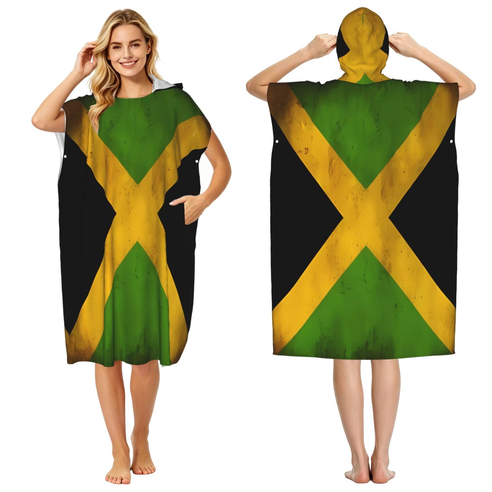 DTHKJNLSF Old Jamaican Flag Adult Hooded Beach Poncho Towel