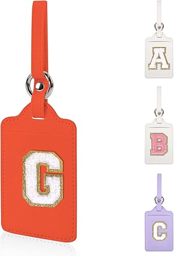 Personalized Initial Luggage Tags for Suitcases, Leather Chenille Letter Cute Lu