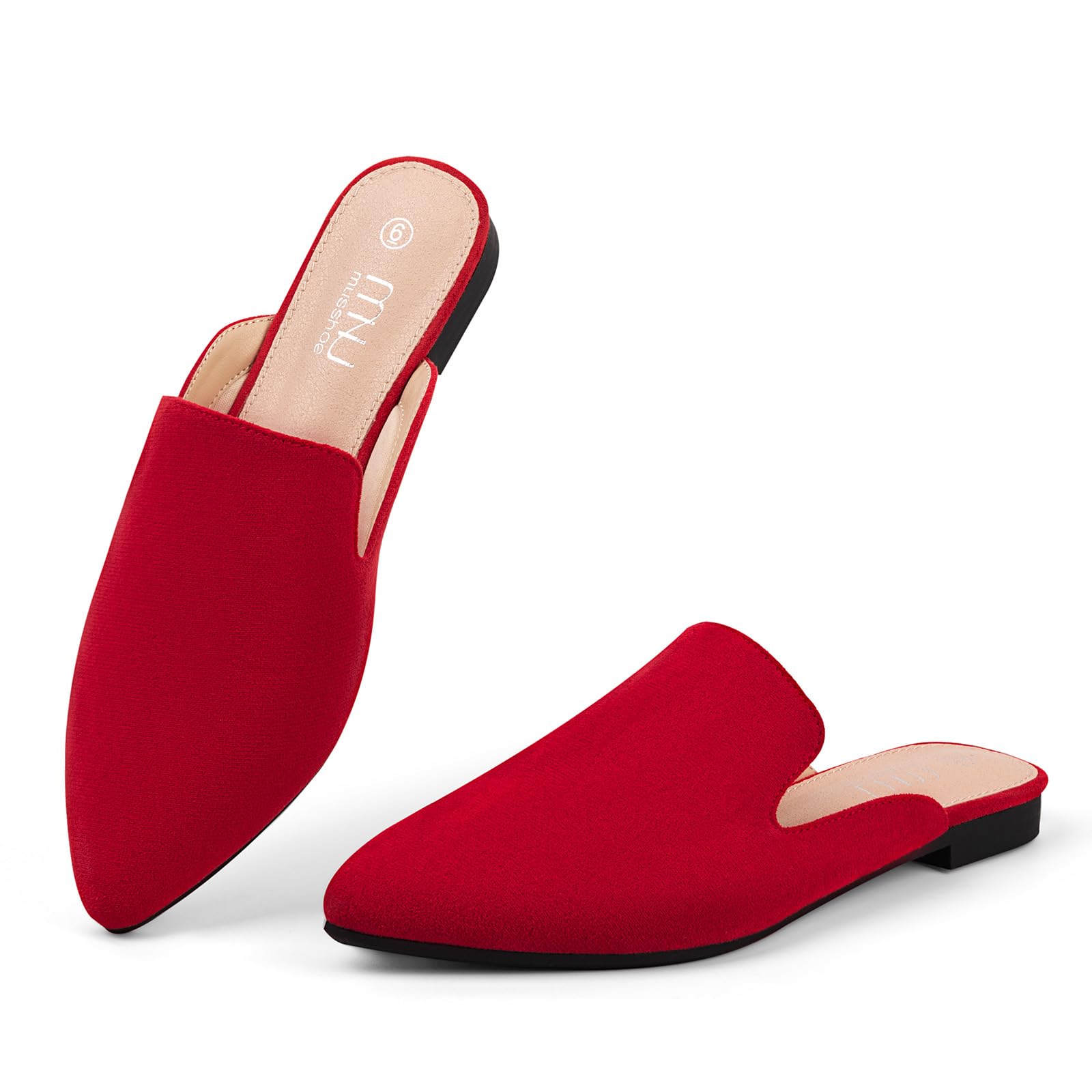 MUSSHOE Women’s Pointed Toe Mule Flats: Comfortable Lightweight Slip On Backless Loafers with Memory Foam for Office Work &amp; Dressy Casual Wear