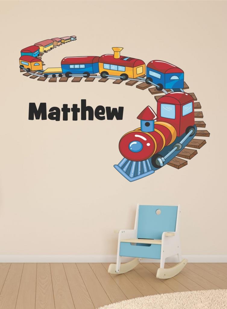 Large Personalized Custom Printed Boys Wall Train Personalized Custom Name Childrens Nursery Vinyl Wall Decal, Customized Stickers, with Free 12"