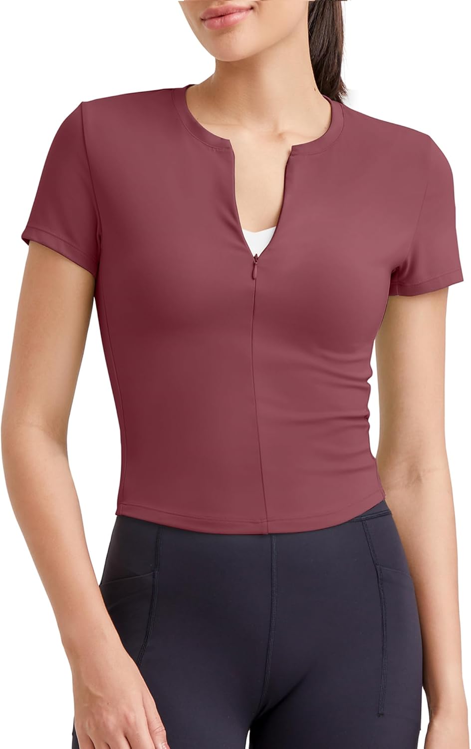 G4Free BareFeel Womens Workout Tops Short Sleeve Half Zip Slim Fit Athletic Shirts Gym Running Yoga Slight Crop Tshirts