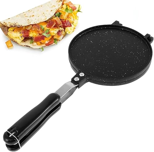 Molde de prensa de tortilla de 6.5 pulgadas, antiadherente para hacer rollos de huevos con mango de baquelita, sartén de aluminio resistente para