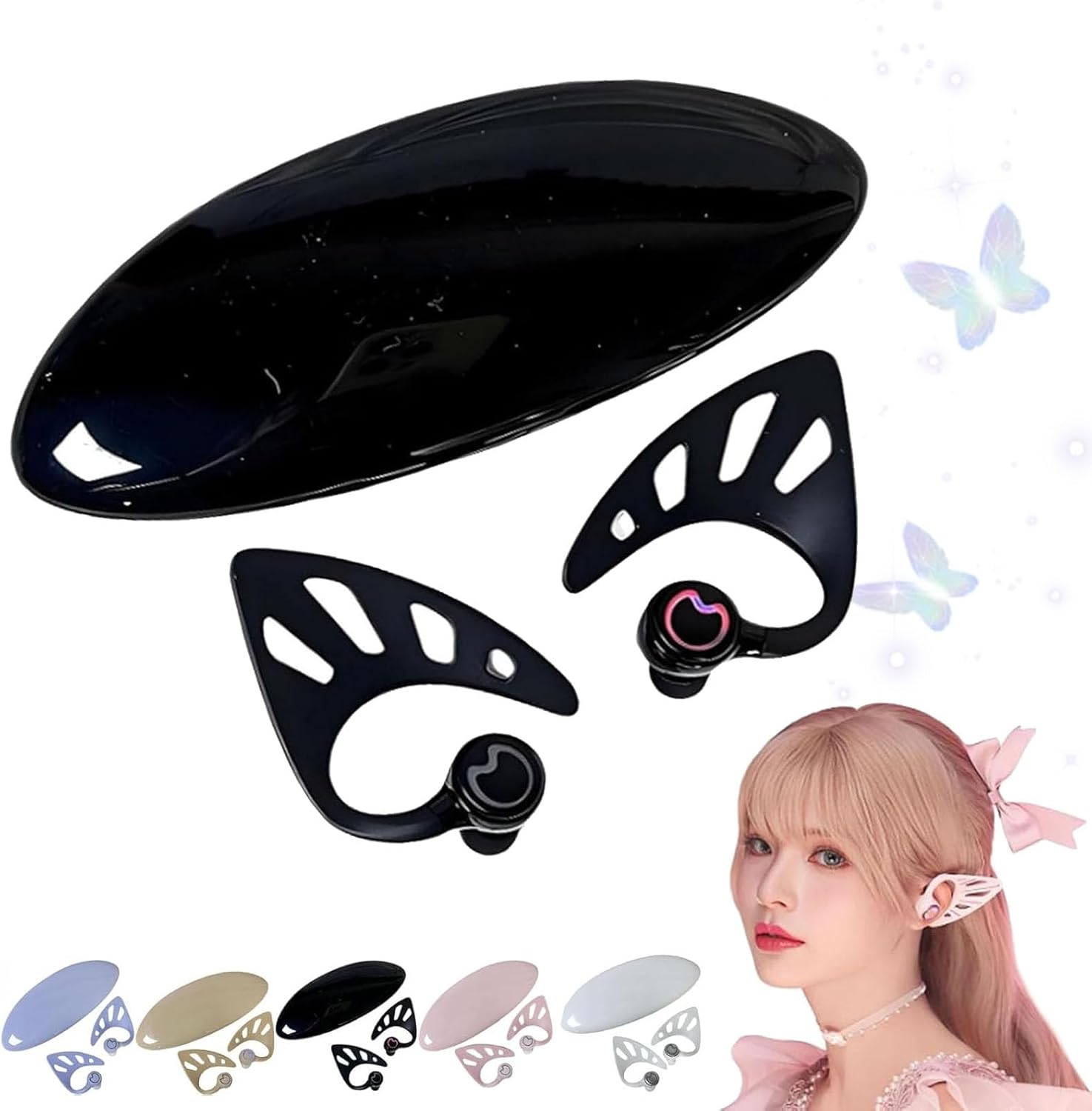 Elf Ear Headphones, Elf Headphones, Elf Ear Headphones Bluetooth, Elf Headphones Wireless, IPX4 Water Resistant, Dual Microphone Noise Reduction, Elf in-Ear Earbuds with Charging Case (Black)