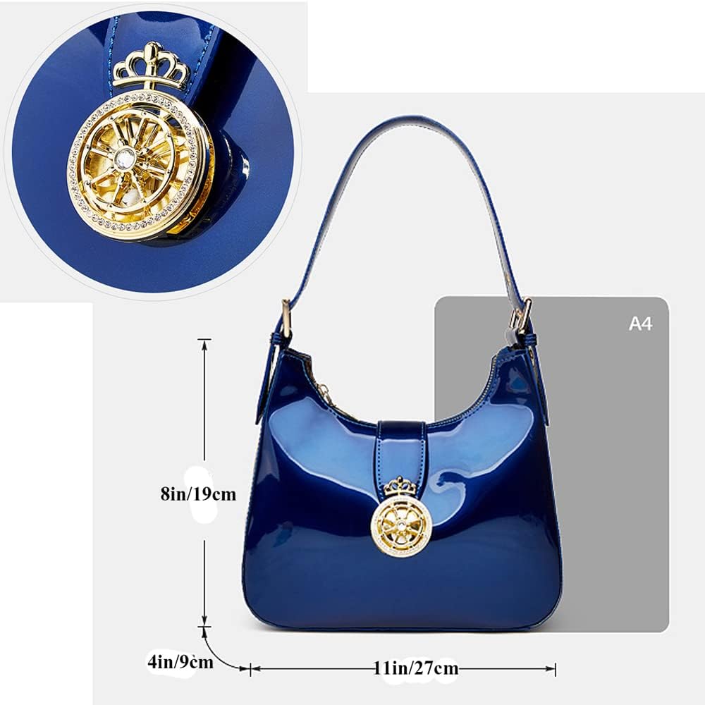 Women Hobo Bags Purses Shiny Patent Leather Handbags Shoulder Bag Retro Evening Classic Clutch Bag Stylish(Wine Red)