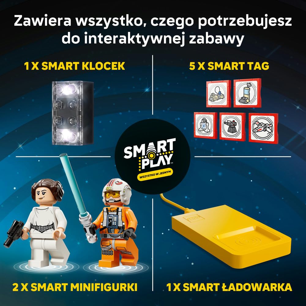 LEGO Star Wars SMART Play: X-Wing Czerwona Piątka Luke’a 75423 | Interaktywna zabawka dla dzieci 6+, seria SMART Play, prezent Star Wars, klocki dla chłopca i dziewczynki, 581 elementów