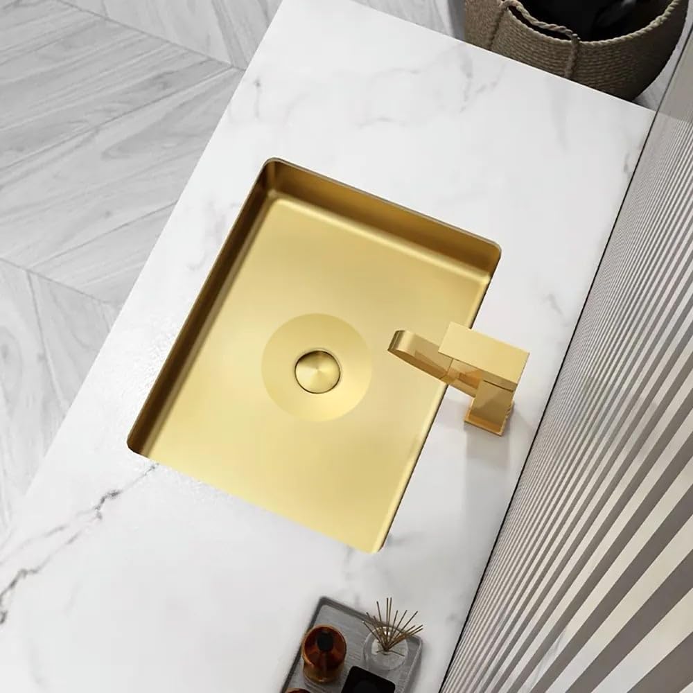 Gold Bathroom Sink Luxury Stainless Steel Rectangular Sink Undermount Bathroom Wash Sink (Gold)