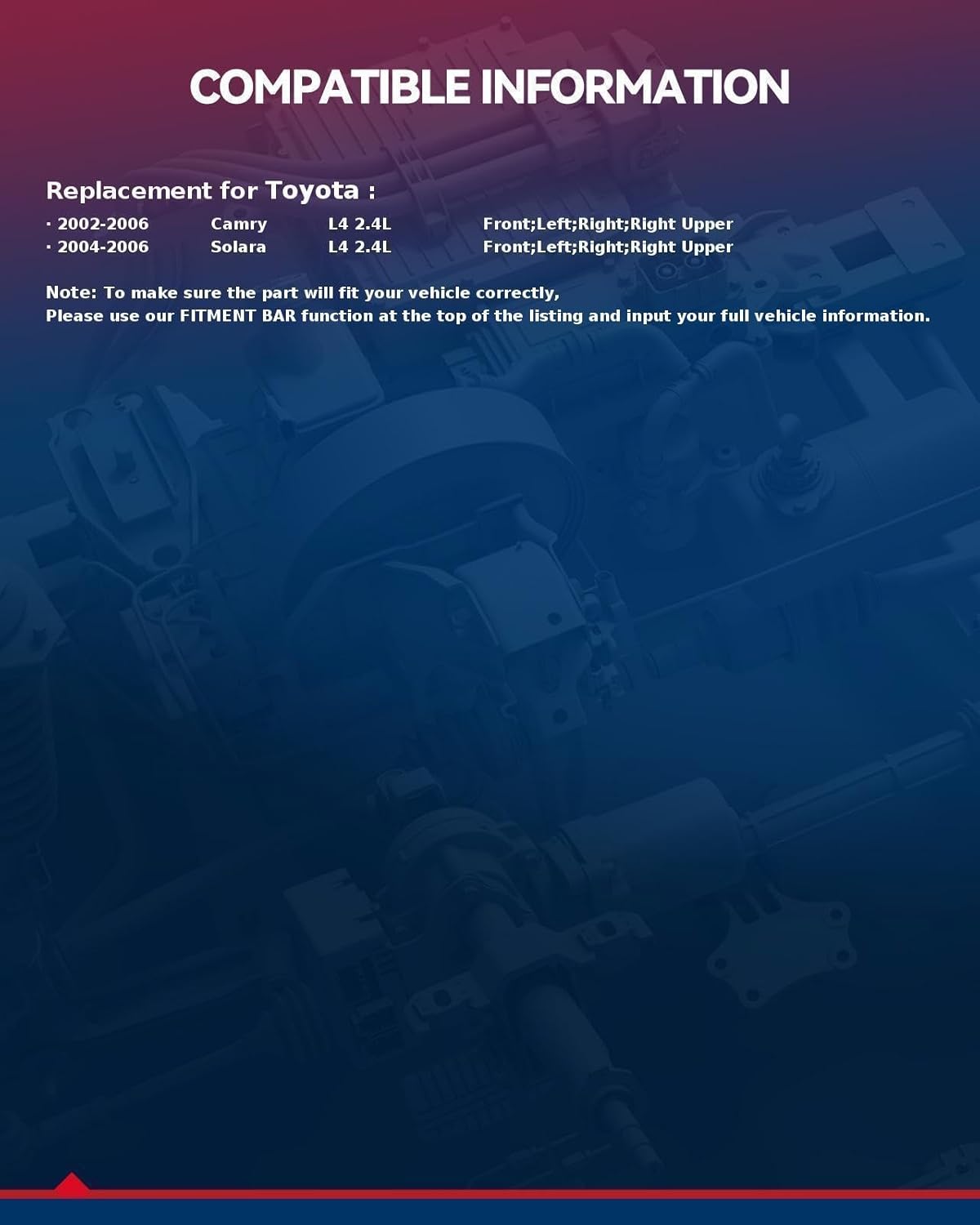 KAX 4PCS Engine Motor and Transmission Mount Kit Compatible with 2002-2006 Toyota Camry 2.4, for 2004 2005 2006 Toyota Solara 2.4L, OE Replace A4204, A4203, A4207, A4211