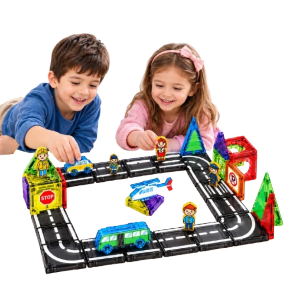 Happy Hues Magnetic Tiles - Building Blocks for Kids -12