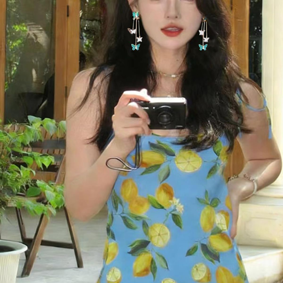 Rhinestone Butterfly Tassel Earrings for Women 3D Animal Drop Dangle Earrings Crystal Long Purple Butterfly Earrings - Image 5