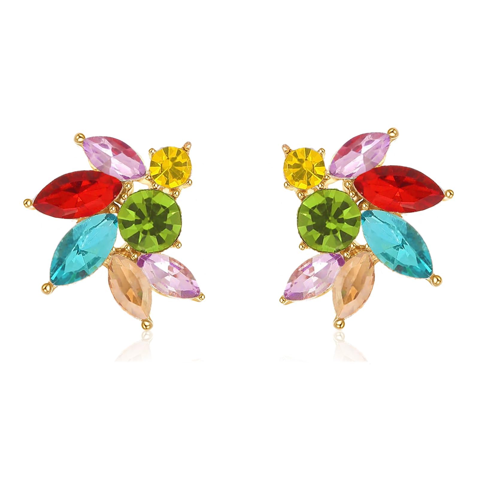 Rhinestone Cluster Stud Earrings Elegant Small Marquise Crystal Wedding Earrings for Brides Bridemaids Party Prom Costume Earrings for Women