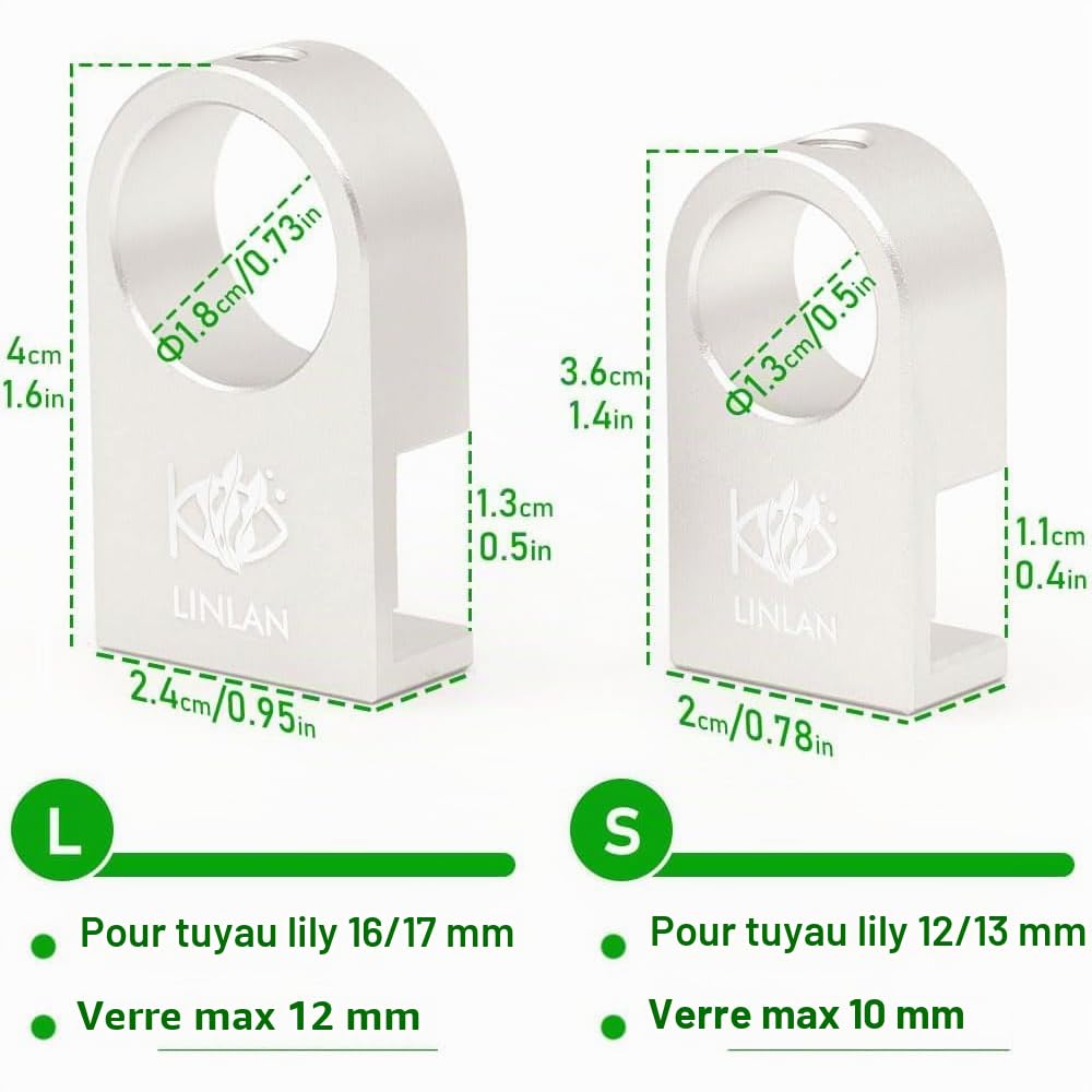 LINLAN Entrée/Sortie Lily Pipe en Acier Inoxydable 304 avec Mini Fixation en Alliage d'Aluminium, Sortie rotative à 360°, pour Tuyau de Filtre 16mm ID, pour Aquariums sans Cadre (16mm)