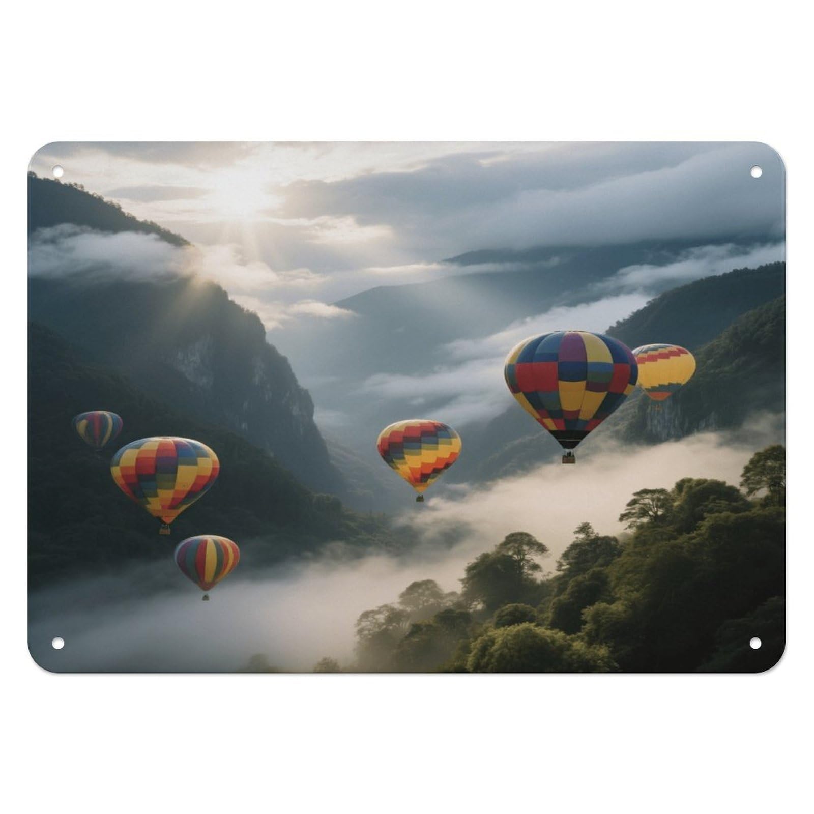 Fekiloot Style Hot Air Balloon Valley Wall Decor Iron Painting Metal Sign