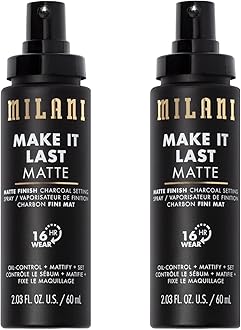 Setting Spray + Primer, Make It Last Matte- Oil Absorbing Charcoal Formula to Control Shine, Matte Finish Setting Spray for Makeup and Primer for Oily Skin, Prime +Correct + Set - 2 Pack