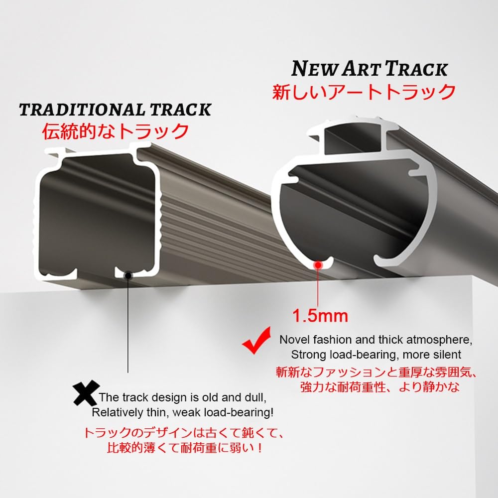 Montowany na ścianie aluminiowy system szynowy - Adjuble długość 100-600 cm, cichy rozdzielacz kolejowy ains, kolor biały, idealny do wystroju domu, rozmiar: 150 cm / 4.9ft/4,9 stopy