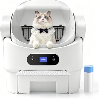 Automatic Cat Litter Box,Self Cleaning,Display,Infrared Sensor,8L Waste Bin | Ultra-Quiet,Spacious Interior,Kitten & Senior Friendly,Clumping Litter Compatible,Anti-Pinch,Tool-Free Clean,Open-Top,White