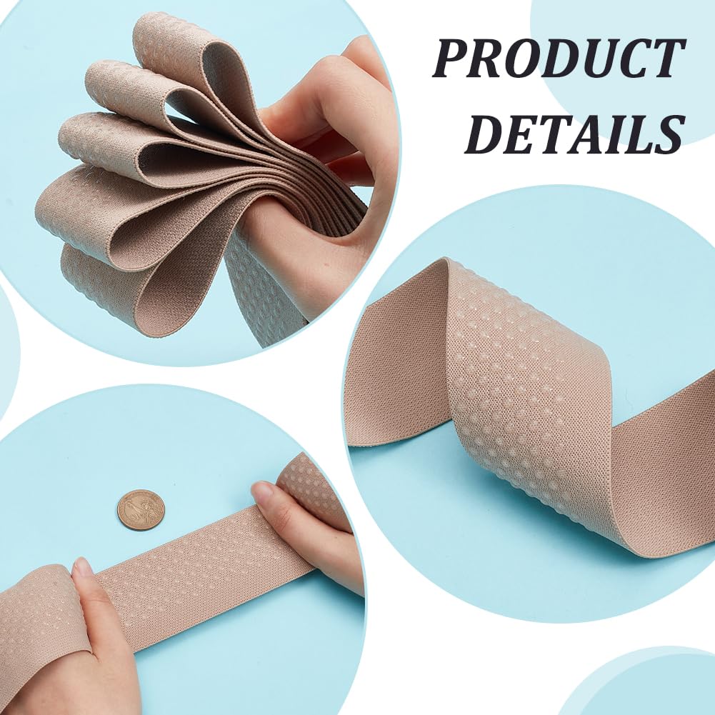 BENECREAT Fascia Elastica Antiscivolo In Silicone Da 6 m, Nastro Elastico In Poliestere Largo 51 mm, con Supporto In Silicone, per Progetti di Cucito di Indumenti, Marrone Chiaro 2 mm di Spessore