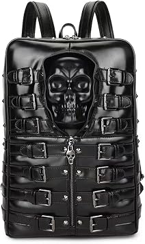 Big Skull Rivet Backpack Laptop Knapsack Travel Satchel Fashion bag-Black