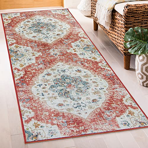 ReaLife Machine Washable Rug - Stain Resistant, Non-Shed - Eco-Friendly, Non-Slip, Family & Pet Friendly - Made from Premium Recycled Fibers - Vintage Distressed Bohemian - Orange, 2'6