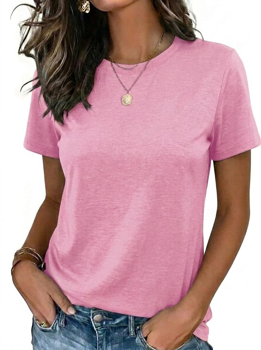 Zeagoo Womens Tops Summer Casual Tee Shirts Business Dressy Spring Fashion Outfits Trendy Clothes Basic Tshirts Pink