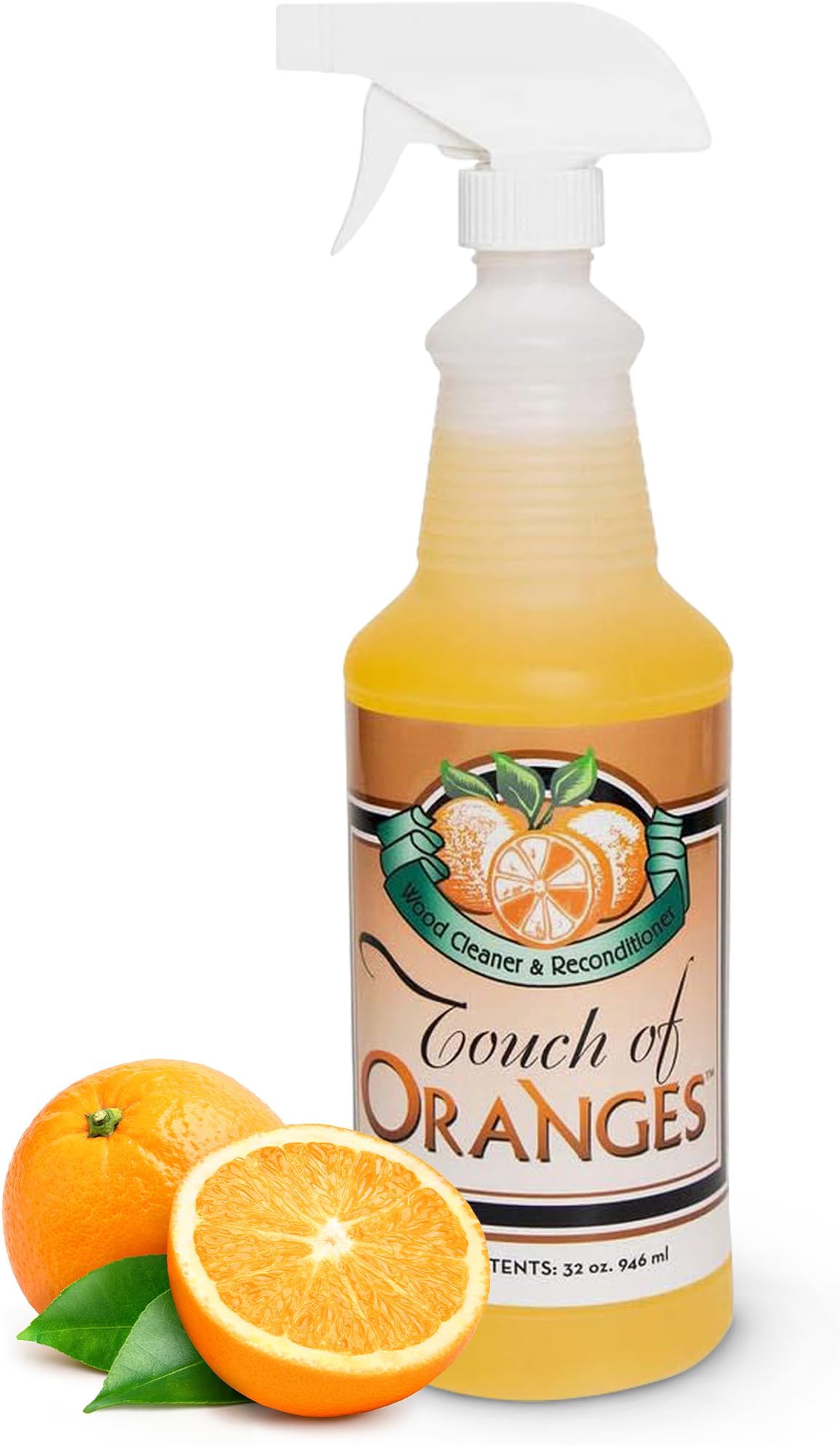 Touch Of Oranges 32 Oz Wood Cleaner & Polish Spray Real Orange Oil Luster Finish, Clean Kitchen Cabinets, Hardwood Floor and All Wood, Restorer, Conditioner