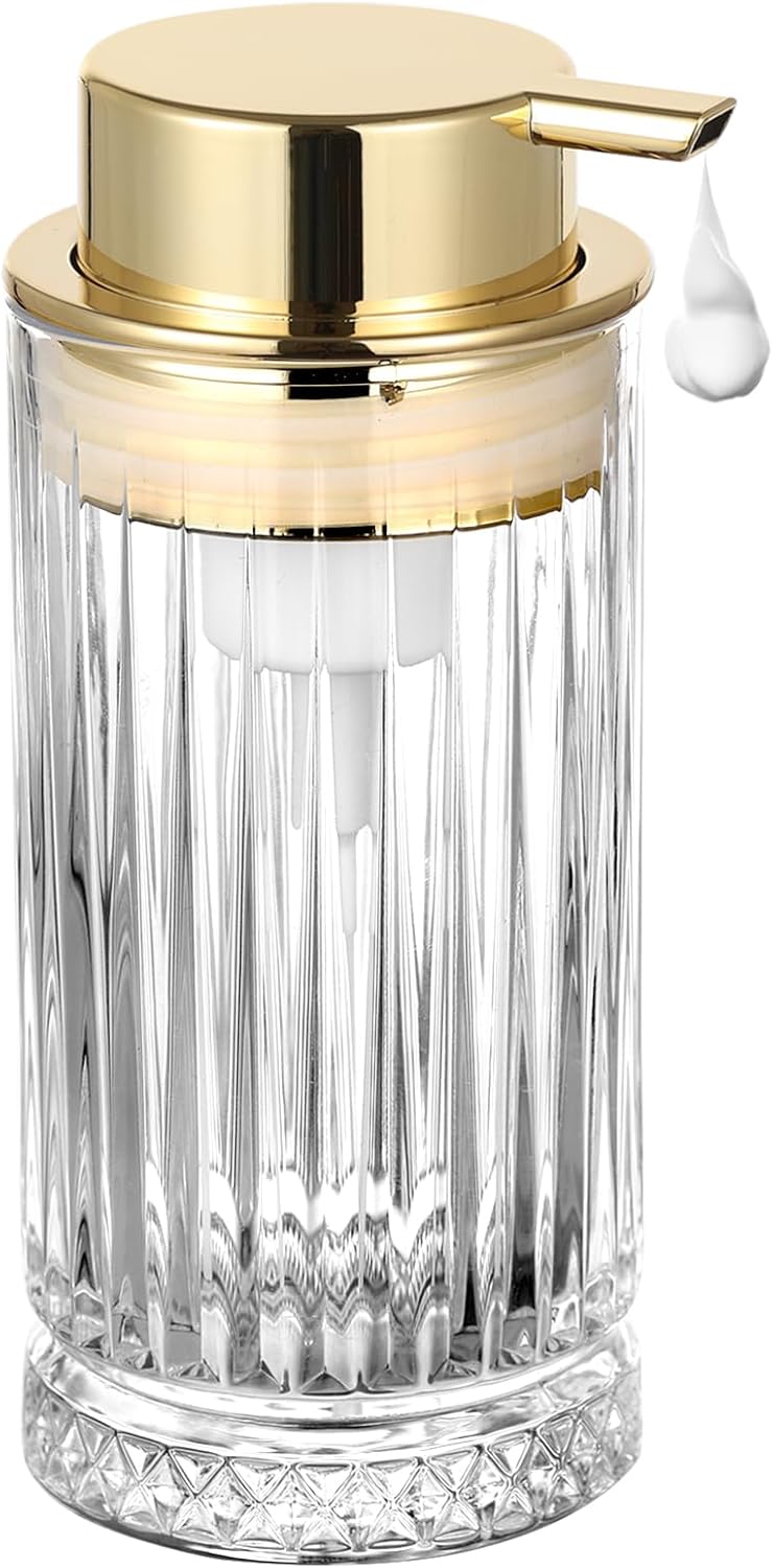 Glass Foam Soap Dispenser, Refillable Foaming Dispenser with Gold Pump, Foam Hand Soap Dispenser for Bathroom Kitchen, Home Decor ?Foam Type/Clear?