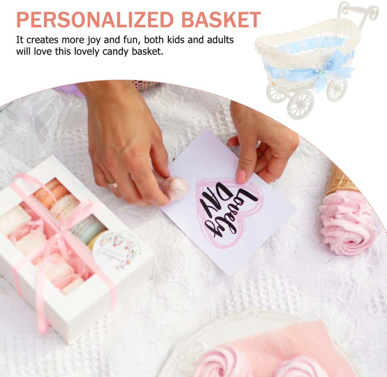 Gadpiparty Woven Storage Basket Mini Rattan Trolley Candy Container Desktop Organizer for Party Decorations Baby Shower Basket 9.5 X 5.5 X 6.7 Inches