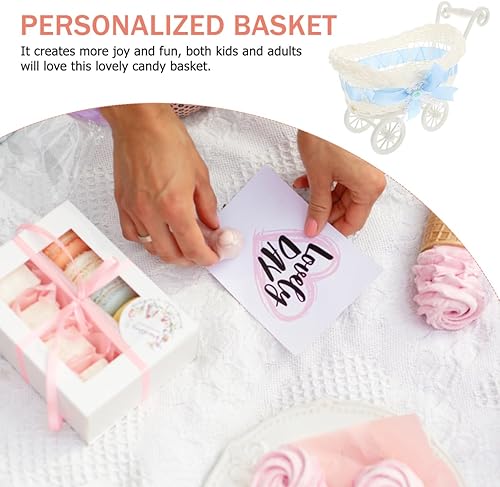 Miniatura 5 de Gadpiparty Cochecito de muñeca de bebé, cesta de almacenamiento tejida de ratán, centro de mesa, cesta de frutas secas, carretilla para niños, para