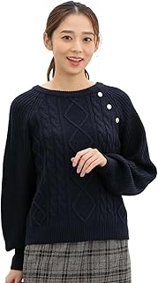 [ハニーズ] セーター 長袖 片畔編み ゴールドボタン アクリル レディース 金釦付ケーブル編ニット 6360311536