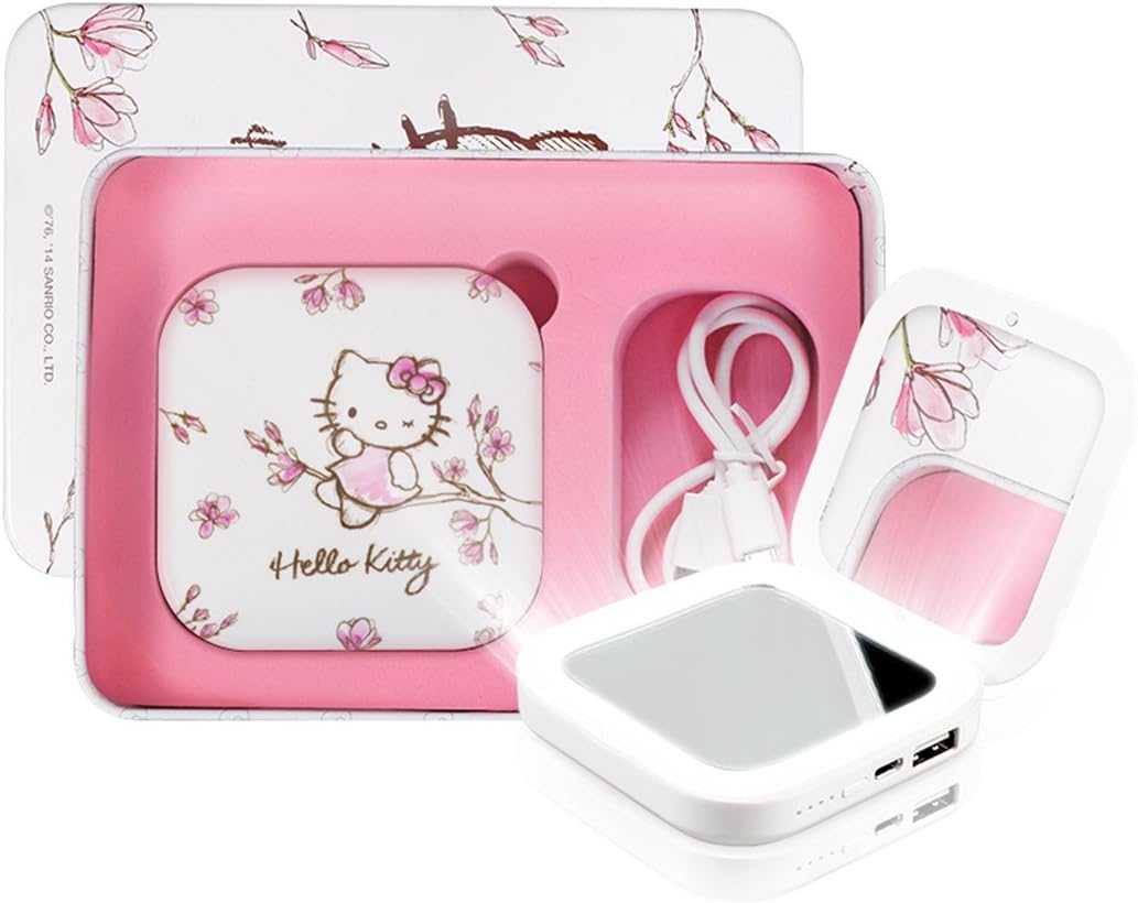 Hello Kitty Cosmetic Mirror Portable Charger Power Bank 6000 mAh,Power Adapter For iPhone, iPad, Samsung Galaxy, Android and other Smart Devices,The Gift.