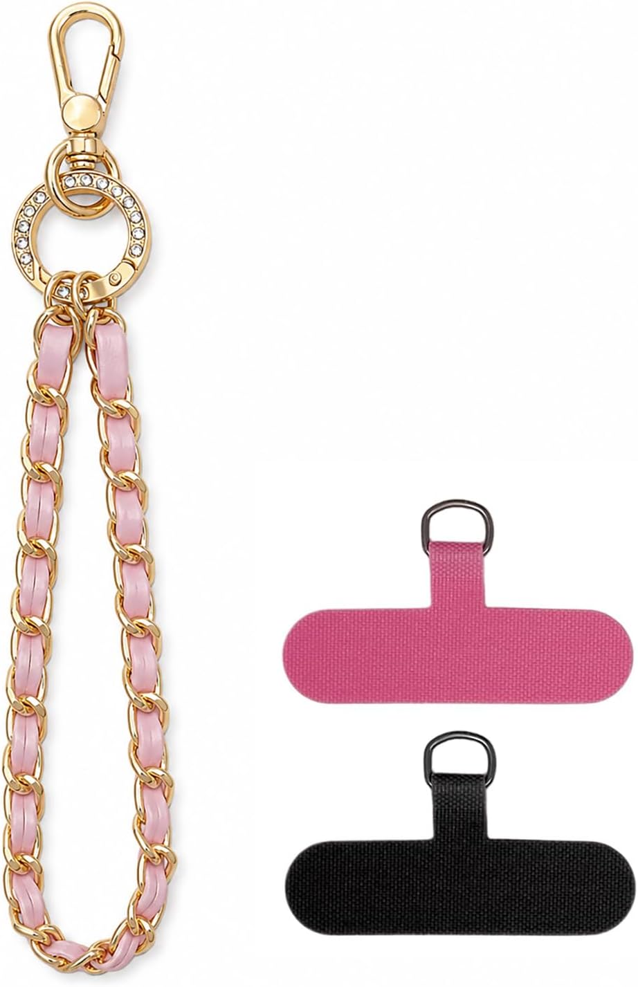 Phone Wrist Strap with Metal Chain Phone Lanyard Wrist with 2 Tether Tabs Metal Leather Cellphone Charm Phone Chain
