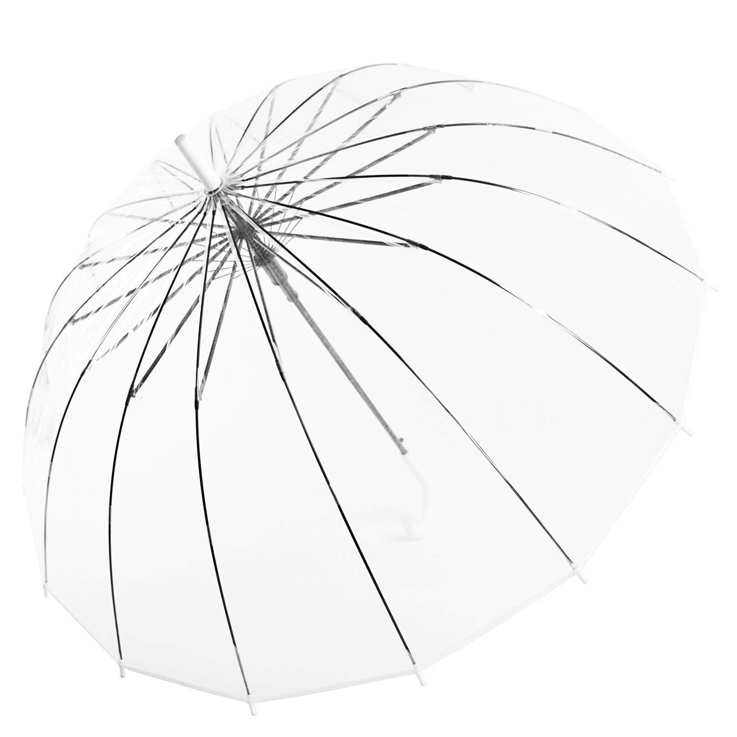 ThreeH Large Windproof Clear Bubble Travel Umbrella Automatic Open 16 Steel Ribs Extra Pvc Dome KS10,White