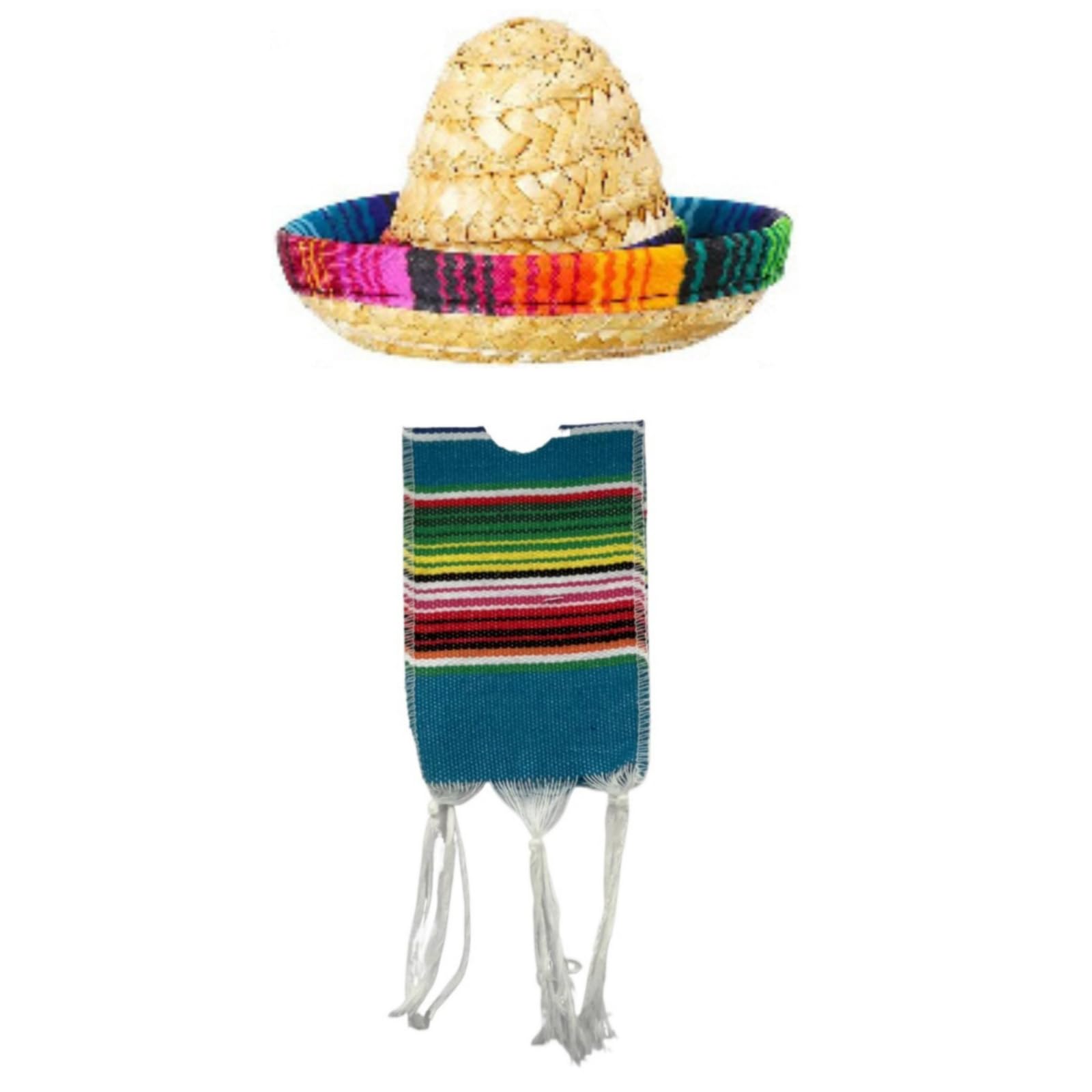 Small Mexican Sombrero Hats and Serapes Ponchos for Bottles, Colourful Beer Poncho Cover, Tiny Sombrero Hat, Mini Serapes Poncho For Bottles,blue