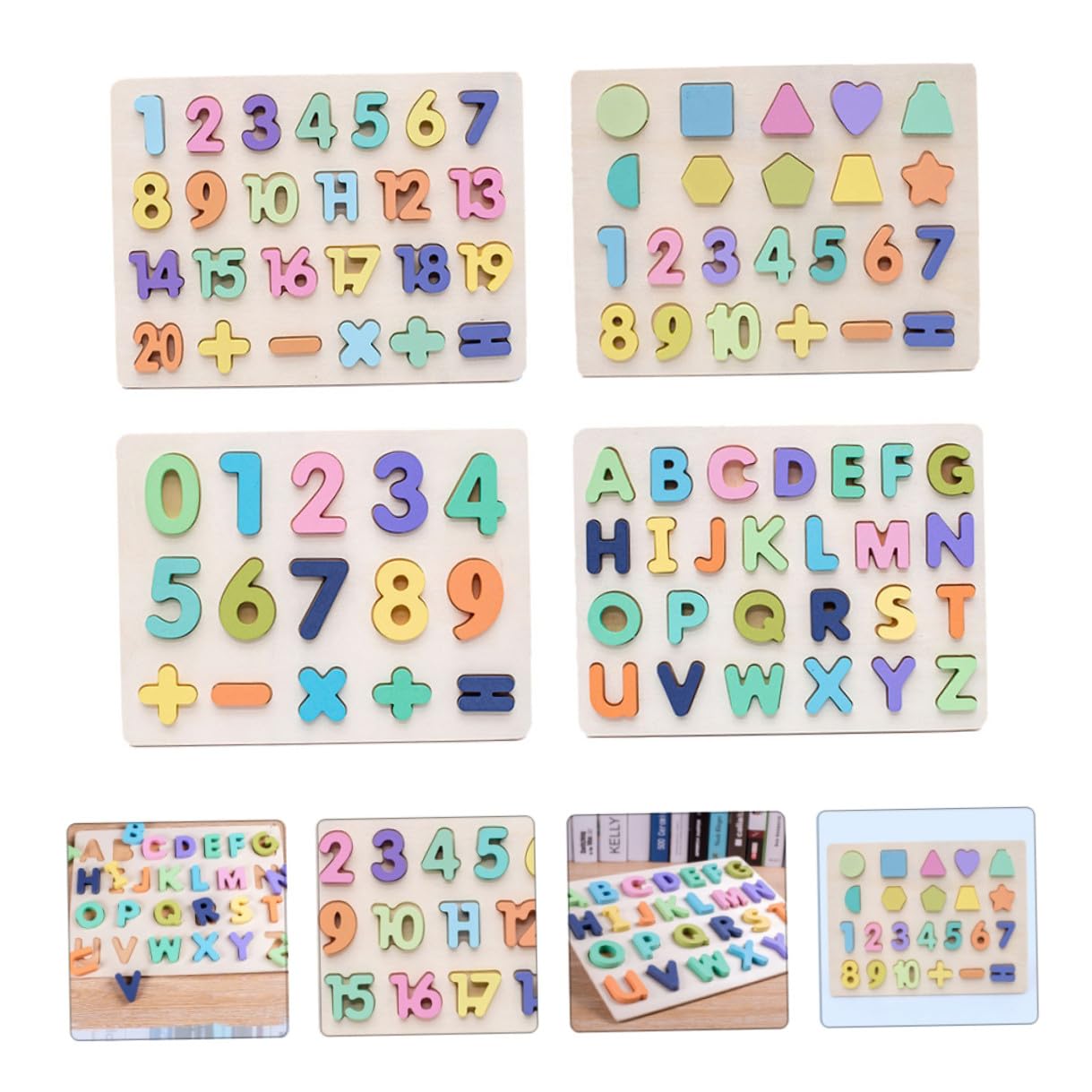 Puzzle Educativo in Legno di 4 Pezzi, Numeri e Lettere