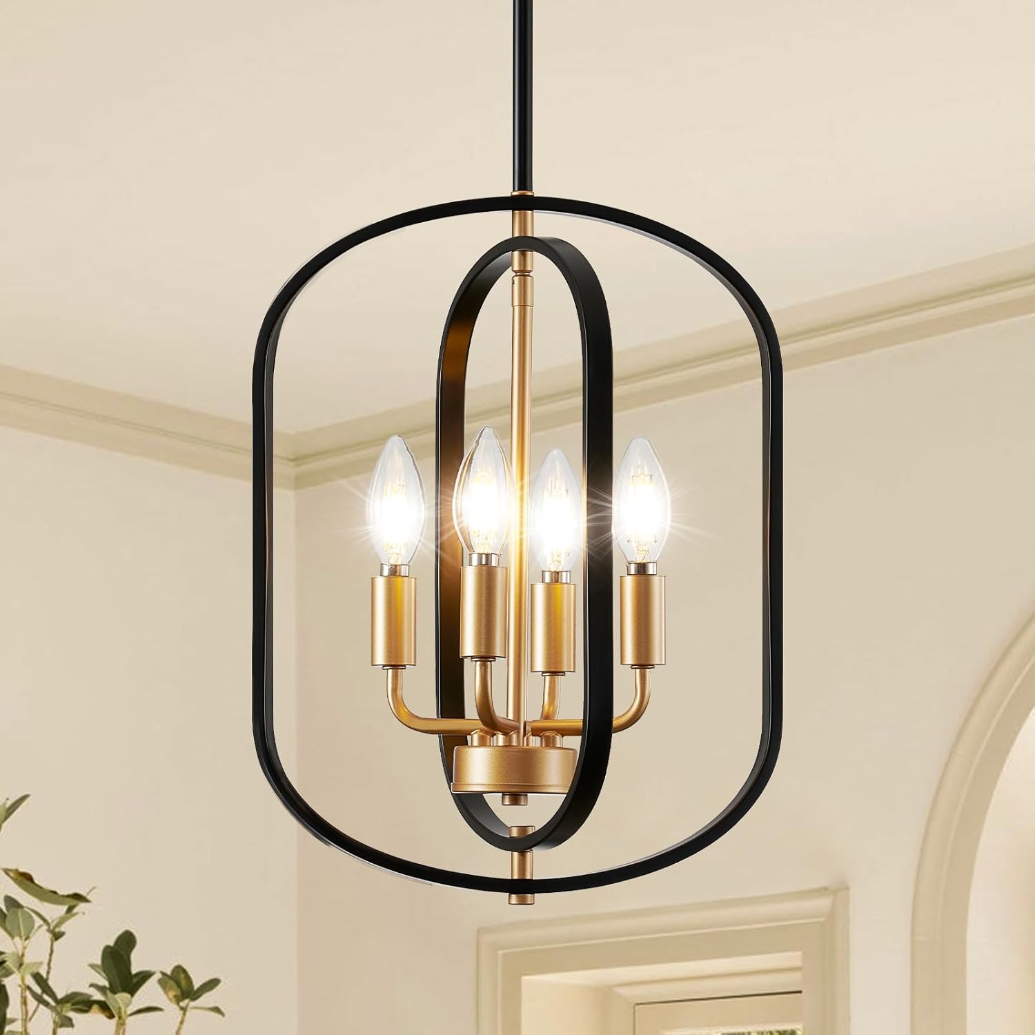 Black and Gold Chandelier for Dining Room Light Fixture, Chandelier for Entryway Light Fixture Foyer Lighting Fixtures Adjustable Modern Farmhouse Chandelier for Living Room Pendant Lights Kitchen