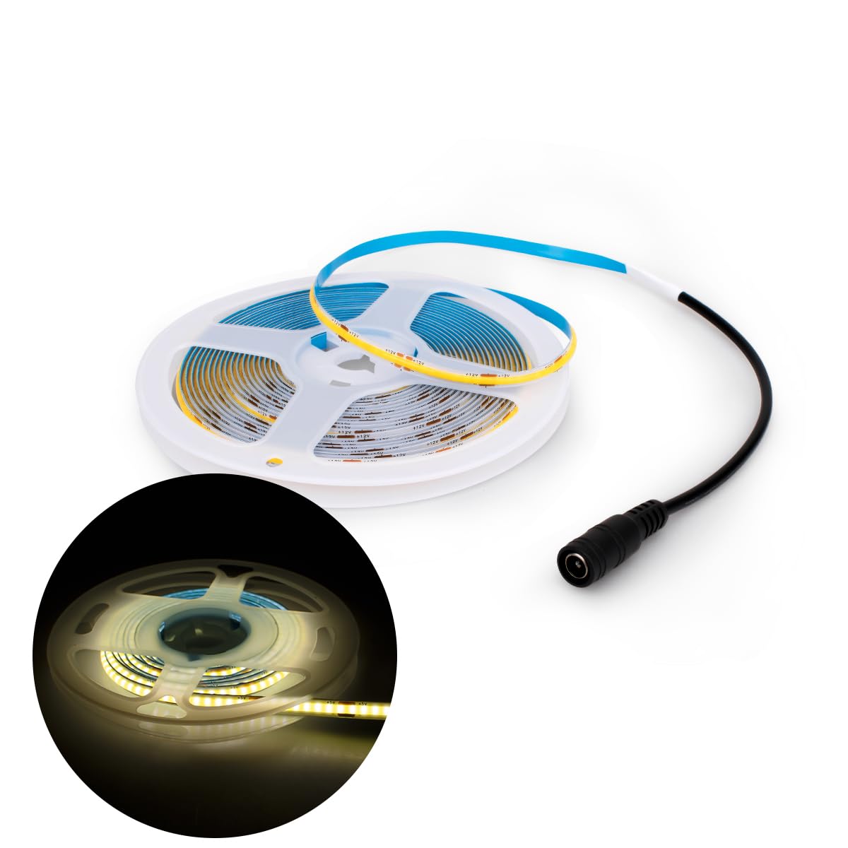 Innfeeltech 5M COB LED Light Strip, 5mm Width 12V 4000K 320LEDs/m Light Strip with DC Connector