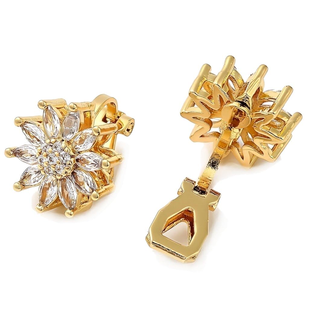 Gold Plated 'Serenity Bloom' Flower Crystal Clip-On No-Piercing Required Stud Earrings for Women And Girls (ER2796) 1 Pair-image-24