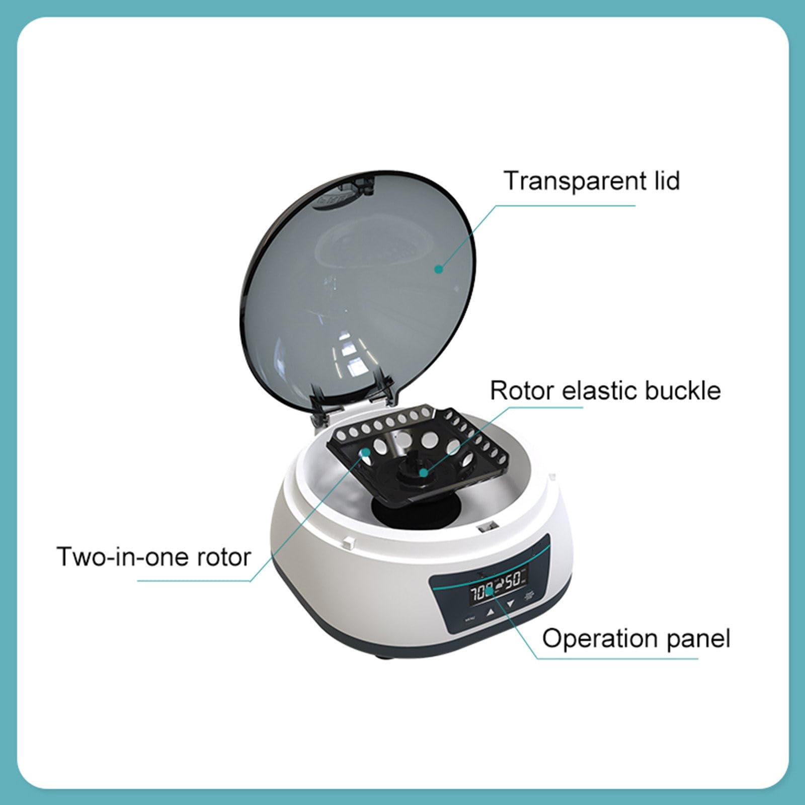 Mini centrifugeuse de laboratoire, vitesse réglable, 5000-7000 tr/min, microcentrifugeuse numérique LCD avec rotors pour 0,2/0,5/1,5/2 ml,7Pro