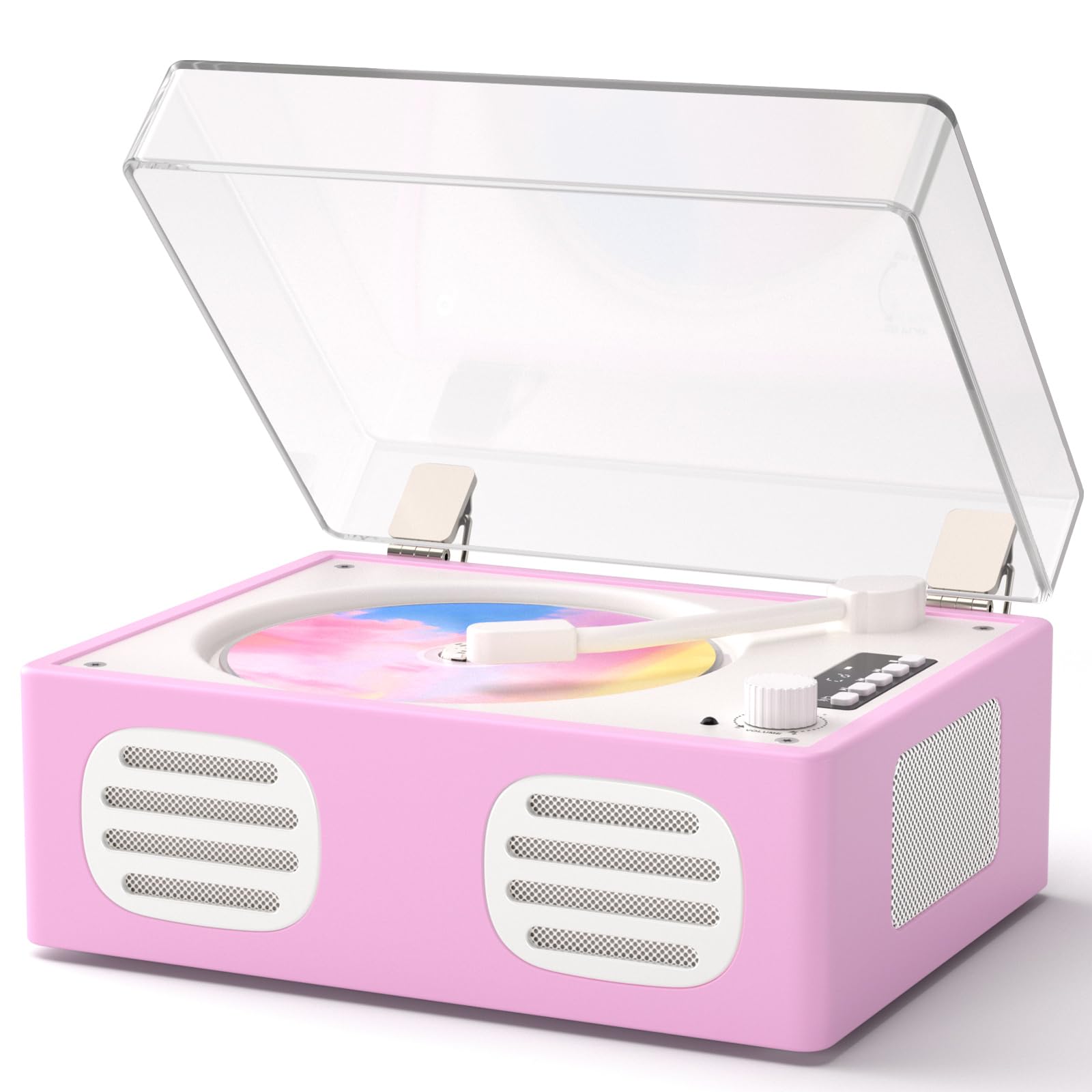 Portable CD Player with Speaker, Retro CD Player with Bluetooth Input and Output, CD Players for Home with Led Display, Headphone Jack, USB &amp; AUX Playback, Built-in HiFi Stereo, Pink