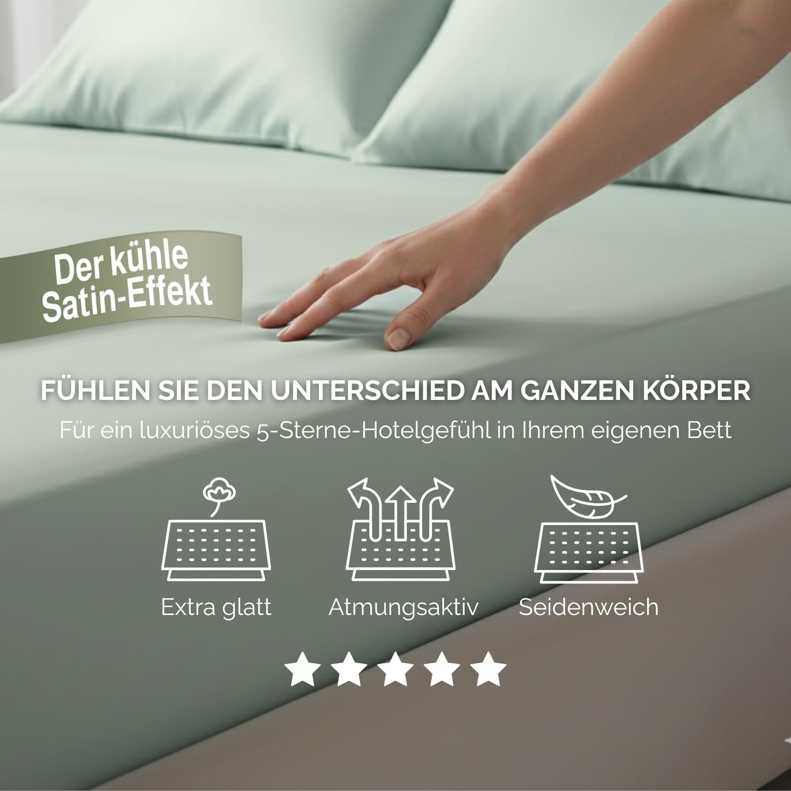 SALADHOUSE Spannbettlaken 180x200 Grün mit extra tiefen Taschen (bis 30cm) 360° Gummizug I Straffer Sitz ohne Verrutschen I Boxspring Spannbetttuch aus Ägyptischer Baumwolle Satin I ÖKO-TEX Bettlaken
