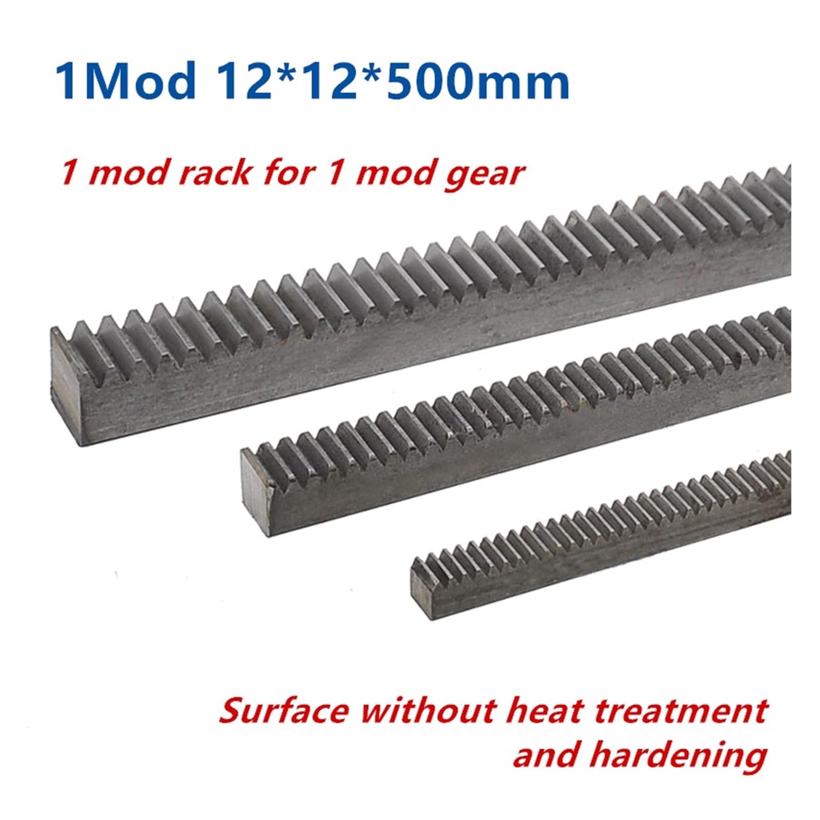 Crémaillère linéaire droite en acier, 2 pièces 1 Mod crémaillère 12x12x500mm et 2 pièces 1 Mod 17T pignon en acier(5mm)