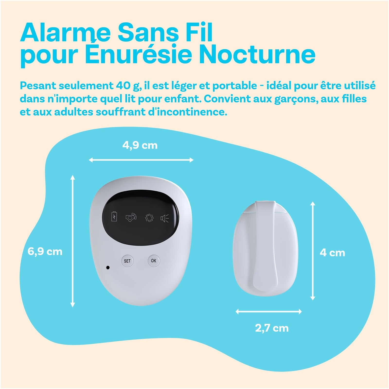 Alarme Sans Fil pour Énurésie Nocturne par MMOBIEL – Alarme Pipi Rechargeable avec Sons & Vibrations pour Enfants et Adultes – Détecteur l'Apprentissage de la Propreté - Alerte d’Énurésie Sans Fil