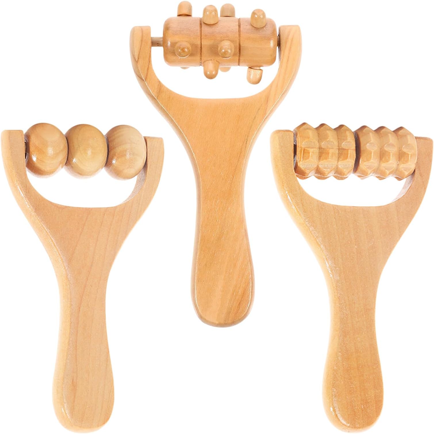 Jadin Massage Roller, Muscle Roller, 3Pcs Wooden Hand Massage Rollers Wood Foot Massage Roller Muscle Massage Tools, Hand Held Massage Tool Muscle Rollers for Back Legs Body Neck Face Arm, 15 x 8cm
