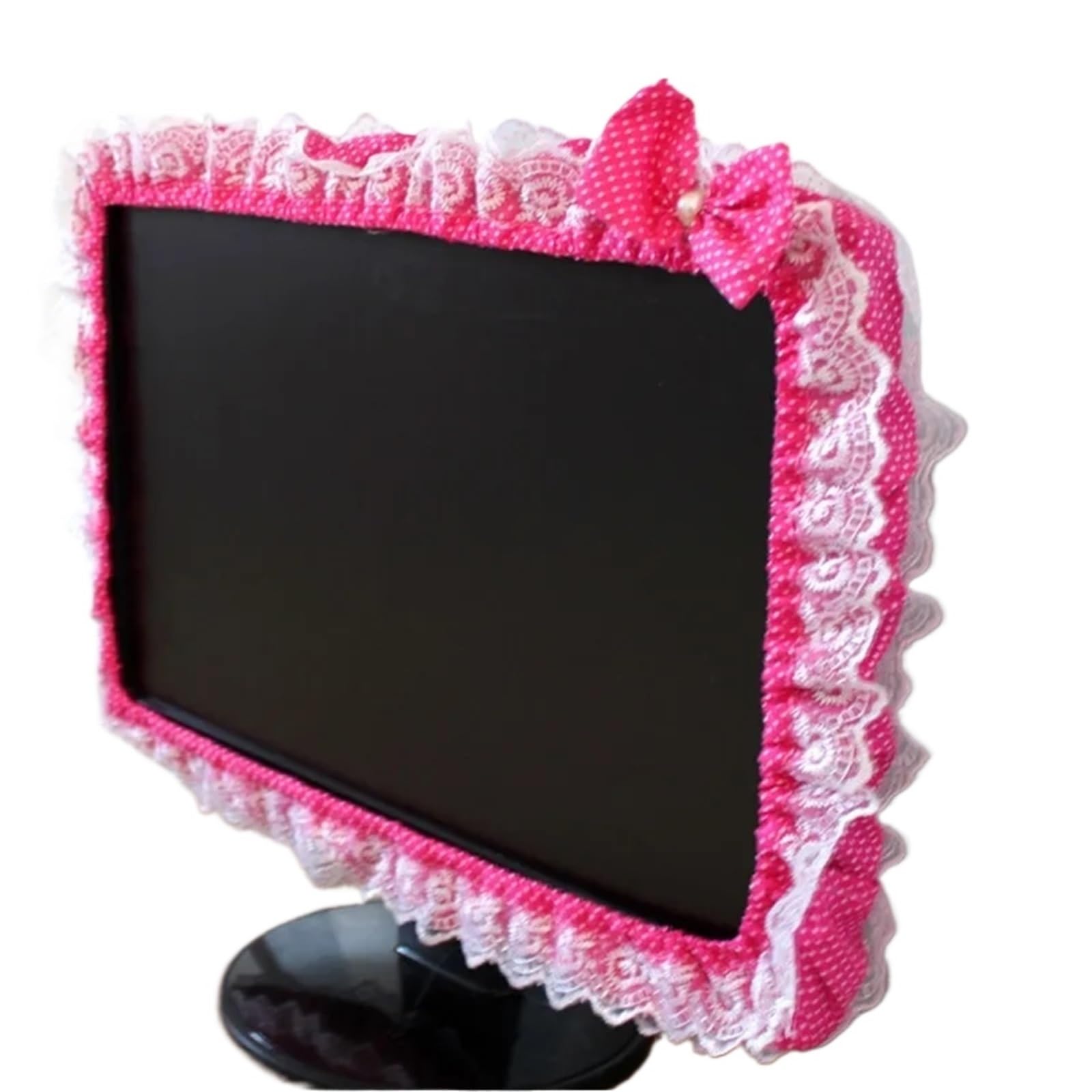 Qvorlth Rose Monitor Cover 2Pcs Lace Fabric Computer Frame Cover Monitor Screen Dust With Elastic Pen Pocket Bow Home Decorations(Rose)