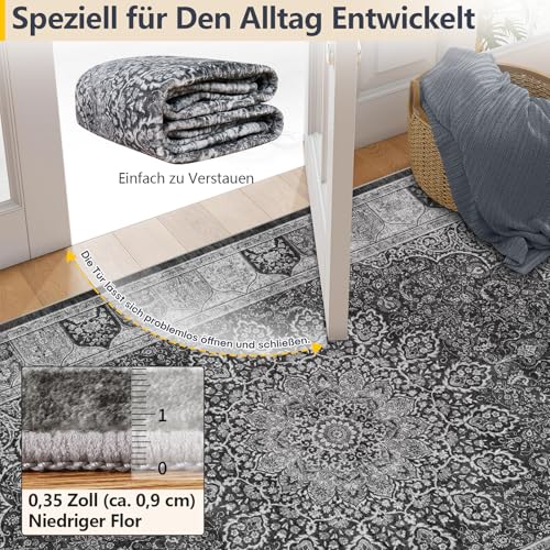 BYBSRLL Vintage Teppich Wohnzimmer 120x180 cm - Weicher, Waschbarer & Rutschfester Kurzflor Teppiche, Orient Teppich Gegend für Esszimmer, Schlafzimmer, Kinderzimmer und Homeoffice, Alt-Grau