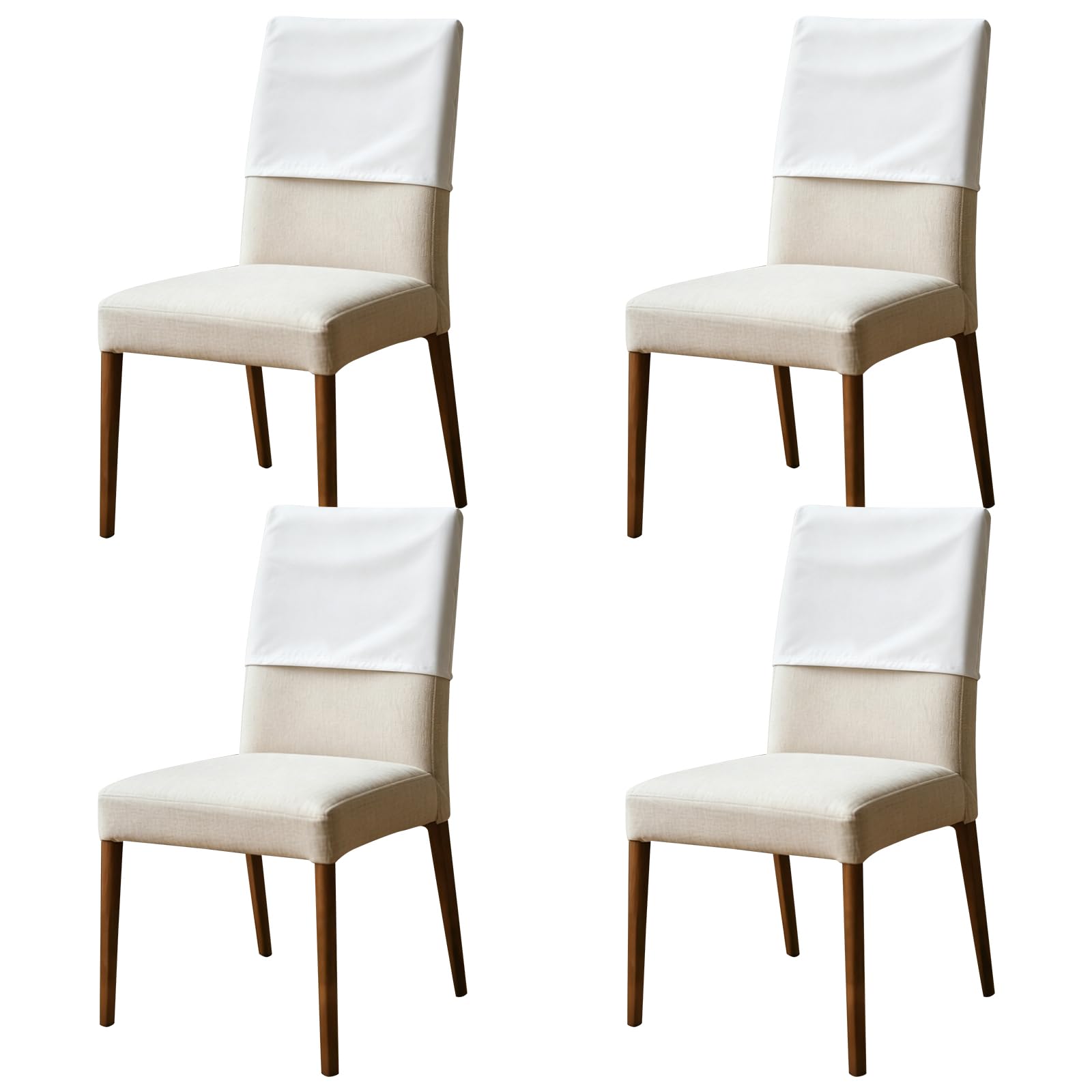 shaojian 4Pcs Dining Chair Back Covers Elastic Polyester Chair Back Protective Covers Dustproof Backrest Slipcover for Office Home Dining Room Kitchen Hotel (white, 35×48cm)