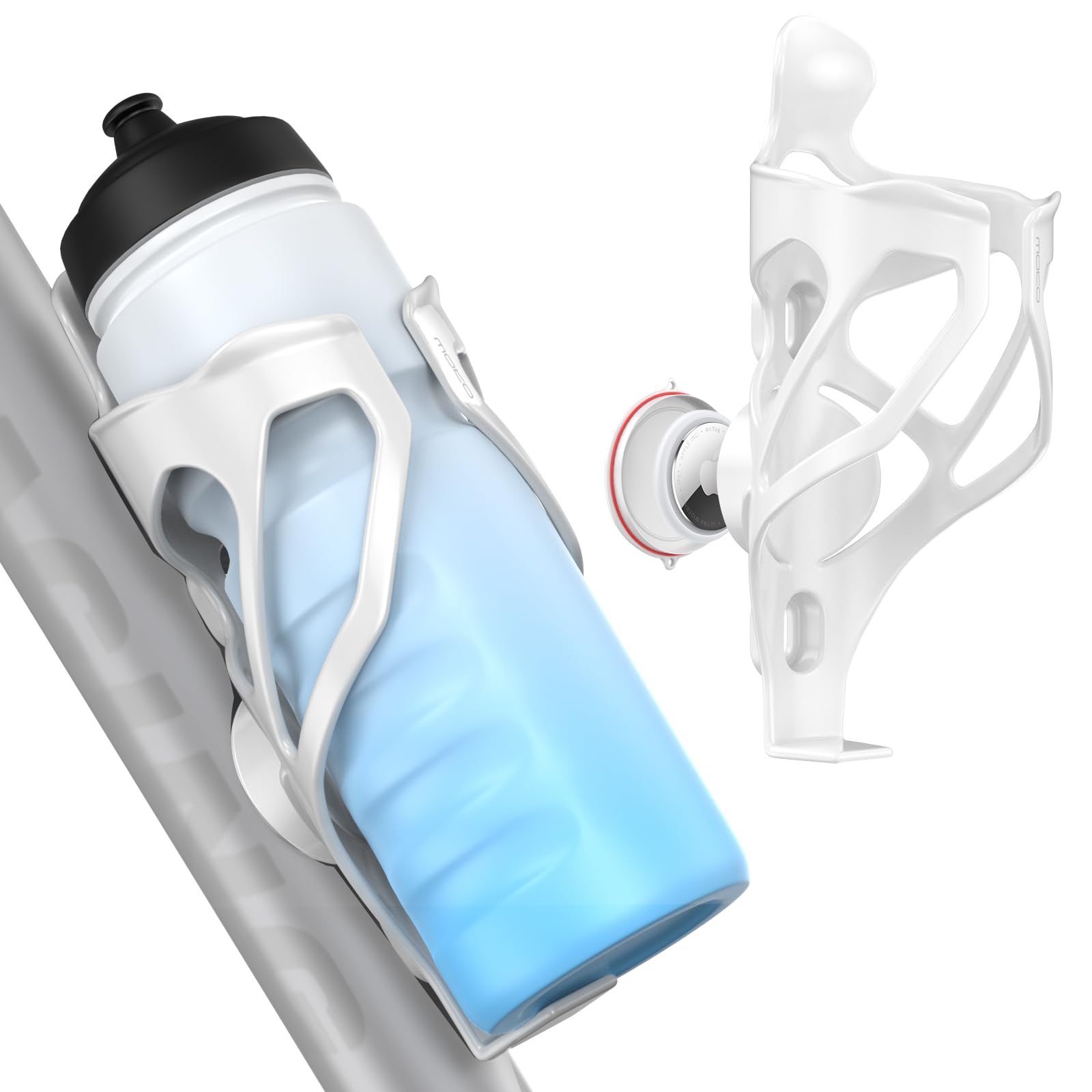 MoKo Bike Water Bottle Holder with Tracker Slot, For 6.5–7cm Bottles (Most 500ml PET & Slim), Durable PC Bicycle Bottle Cage for Road & MTB Bikes, Bike Cup Holder for Frame Mount, Tools Included