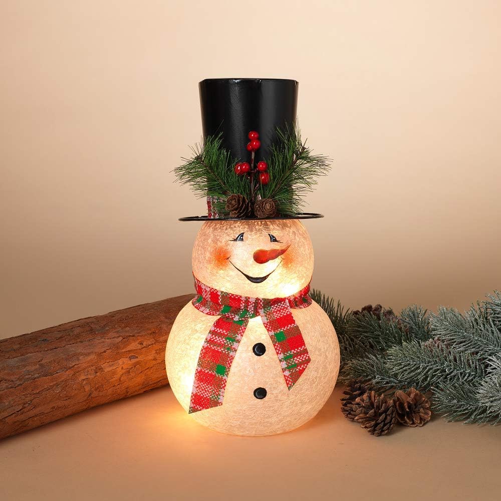 Gerson 2489270 Electric Lighted Metal and Frosted Glass Snowman Figurine, 11.75" H