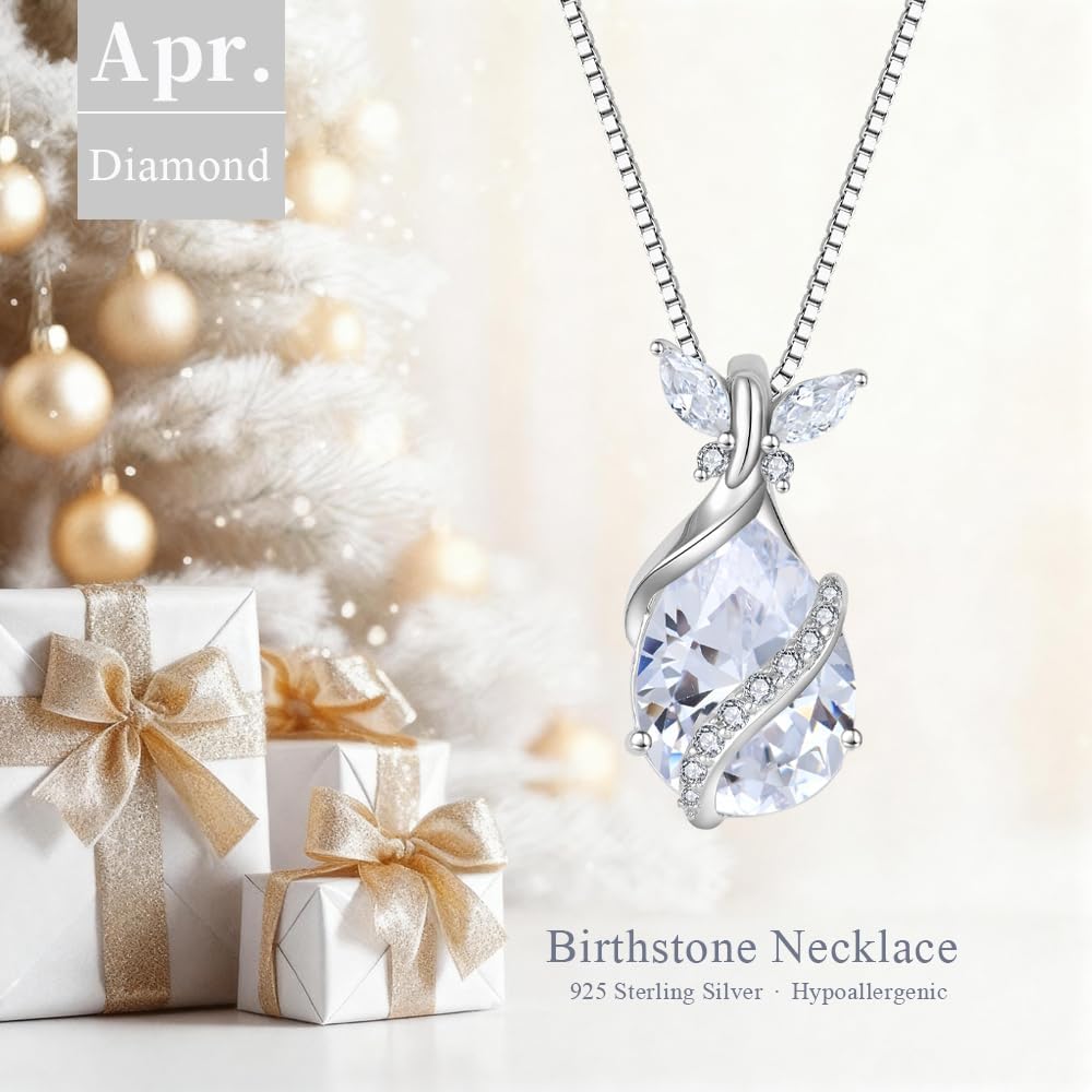 Butterfly Necklace for Women 925 Sterling Silver 10 * 14 mm Pear-Shaped Birthstone Pendant Necklace Hypoallergenic Jewelry for Women - Image 2