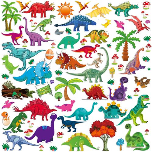 Image of Dinosaur Wall Decals, 77 Dinosaur Stickers, Dinosaur Room Decor for Boys Girls, Toddler Kids Wall Decor in Assorted Dino Stickers for Bathroom Bedroom Playroom, Baby Nursery Wall Art Poster